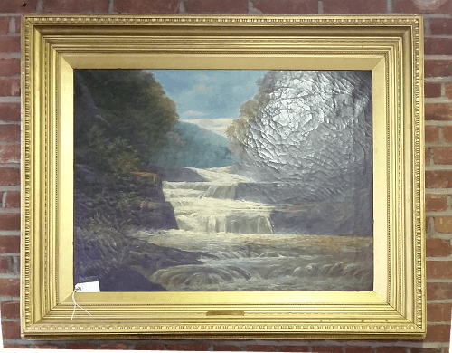 Neoclassical Frame with Waterfall Oil Painted Scene